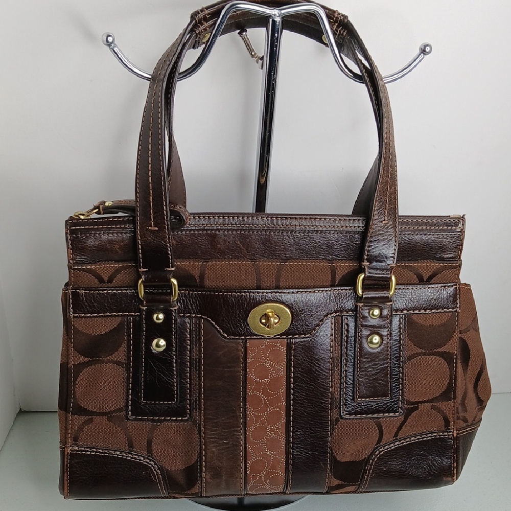 Coach - Hampton - Vintage Brown Leather and Signature Fabric Hobo/Shoulder Bag